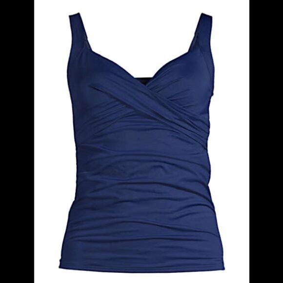 Land’s End Plus Standard Tummy Control Vneck wrap Tankini navy underwire Various - Picture 1 of 5